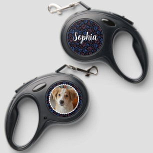 Dog Custom Photo and Name Cute Paw Print Pattern Retractable Pet Leash