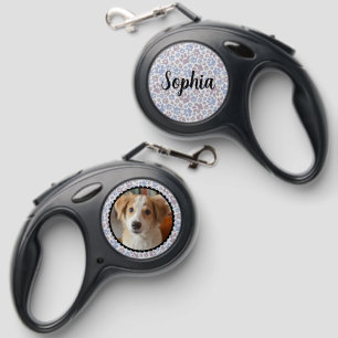 Dog Custom Photo and Name Pretty Paw Print Pattern Retractable Pet Leash