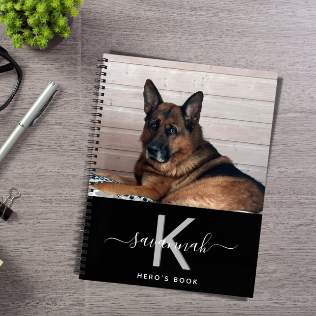 Dog custom photo black white monogram notebook (Creator Uploaded)