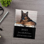 Dog custom photo black white planner<br><div class="desc">A chic black background.  Personalize and add your a year,  name and a text. The name is written in white with a large modern hand lettered style script.</div>