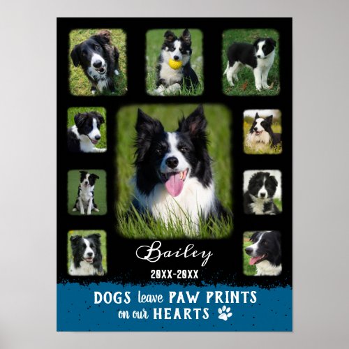 Dog Custom Photo Collage Faded Borders Black Blue Poster