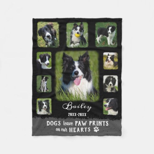 Dog Custom Photo Collage Faded Borders Black Gray Fleece Blanket