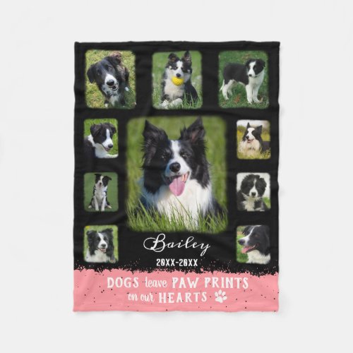 Dog Custom Photo Collage Faded Borders Black Pink Fleece Blanket