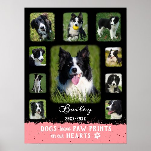 Dog Custom Photo Collage Faded Borders Black Pink Poster