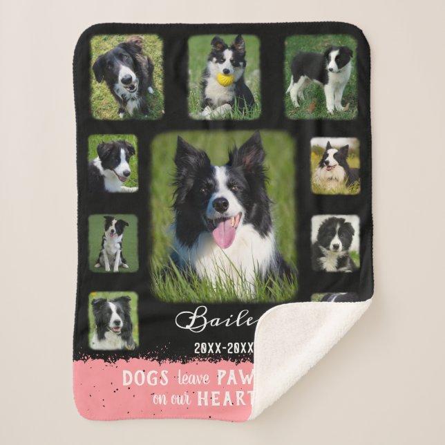 Dog Custom Photo Collage Faded Borders Black Pink Sherpa Blanket (Front)