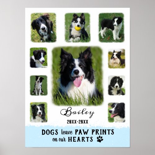 Dog Custom Photo Collage Faded Borders White Blue Poster