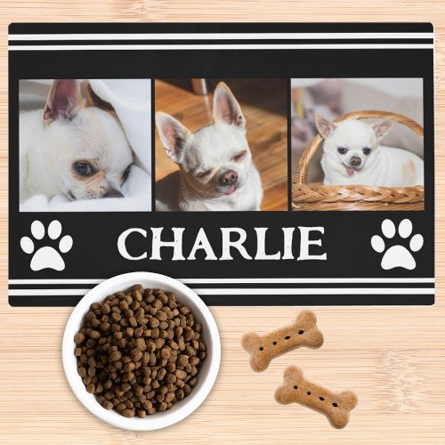 Dog custom photo collage name chihuahua food mat