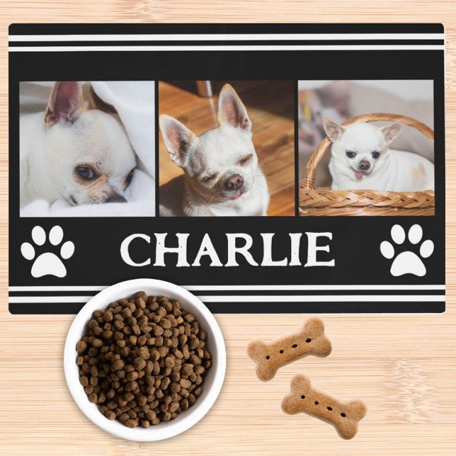 Dog custom photo collage name chihuahua food mat (Creator Uploaded)