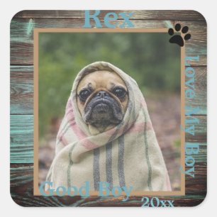 Dog Custom Photo Wood Square Sticker