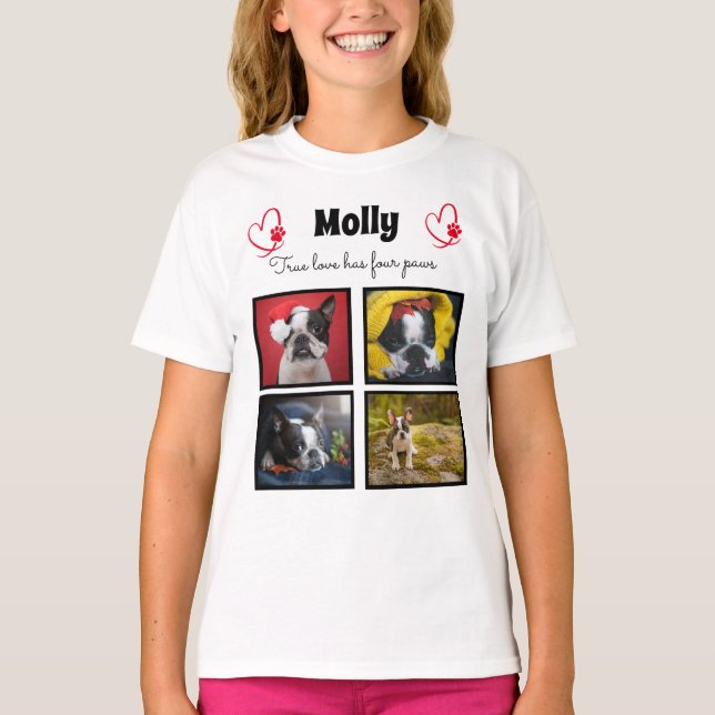 Dog customized collage 4 photos t-shirt for girls (Front)