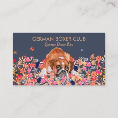 Dog Cute Face Navy Sleepy Boxer Business Card