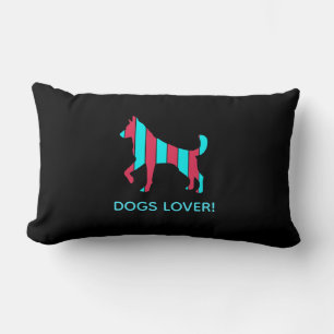 Dog - Cute Pet Pop Art, Blue & Red Abstract Animal Lumbar Pillow