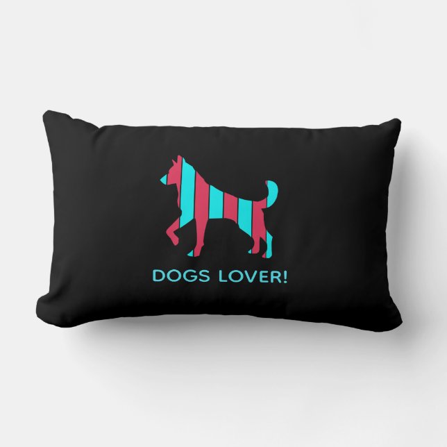 Dog - Cute Pet Pop Art, Blue & Red Abstract Animal Lumbar Pillow (Front)