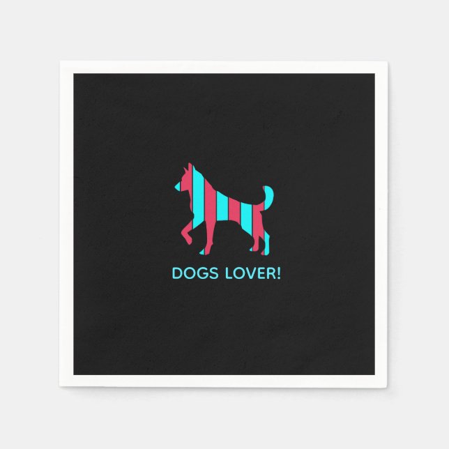 Dog - Cute Pet Pop Art, Blue & Red Abstract Animal Napkins (Front)