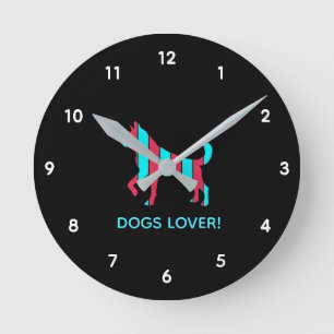 Dog - Cute Pet Pop Art, Blue & Red Abstract Animal Round Clock