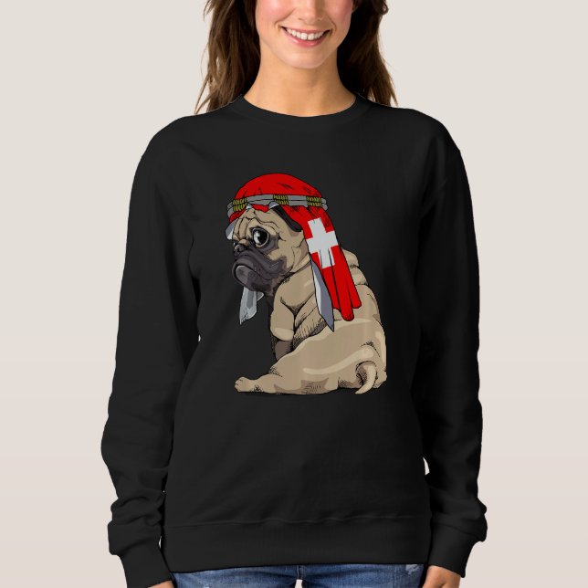 Dog  Cute Pug Retro Switzerland Flag Pride Sweatshirt (Front)