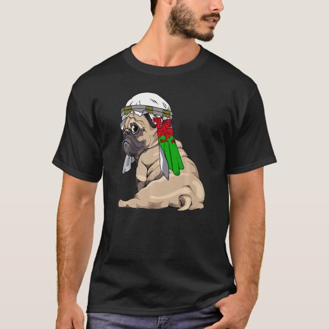 Dog  Cute Pug Retro Wales Flag Pride T-Shirt (Front)