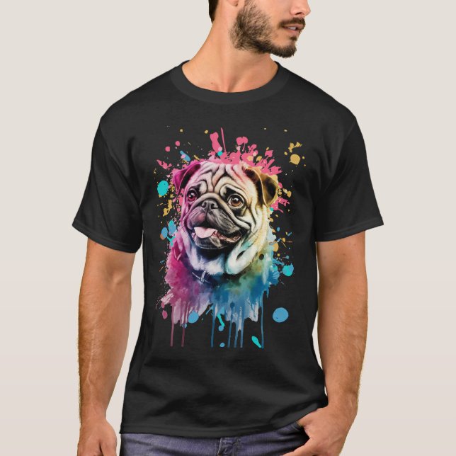 Dog Cute Pug Watercolor T-Shirt (Front)