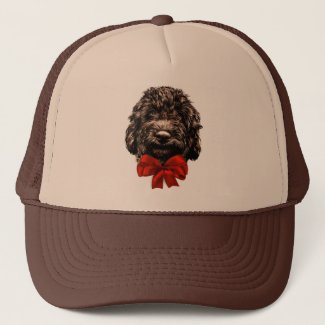 Dog Cute Vintage Puppy Pet with Red Bow Trucker Hat