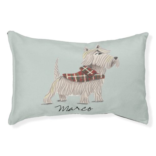 Dog cute West highland white terrier blue Pet Bed