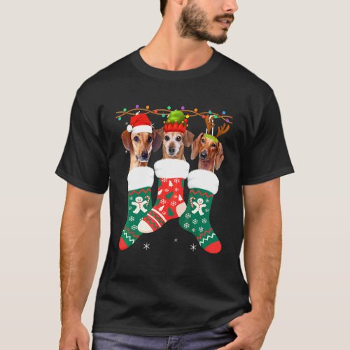 Dog Dachshund Christmas Socks  Xmas Pajama Pet Pup T-Shirt
