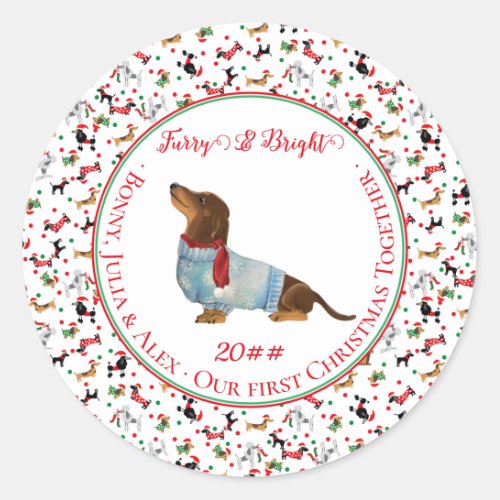 Dog Dachshund Through Snow Christmas Furry Bright Classic Round Sticker