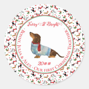Dog Dachshund Through Snow Christmas Furry Bright Classic Round Sticker