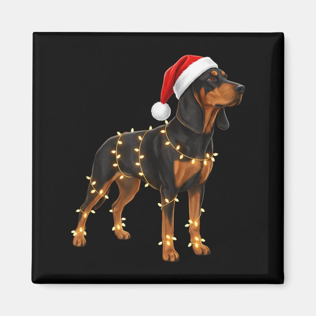 Dog Dachshund Wrapped In Christmas Lights - Holida Magnet (Front)