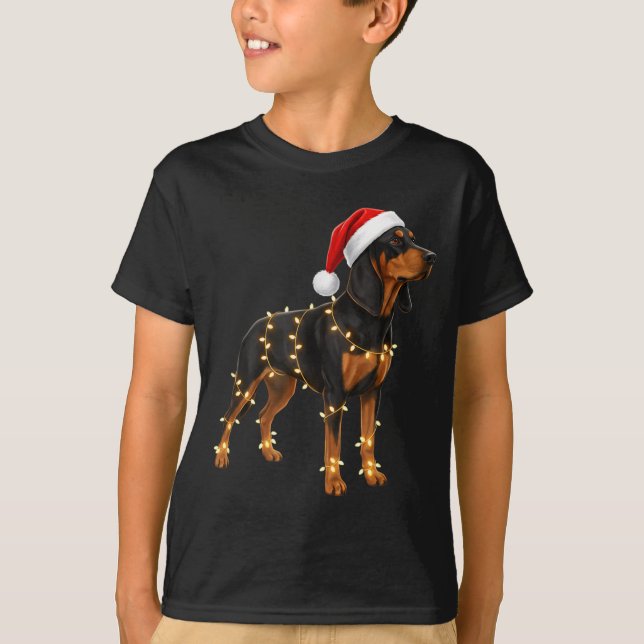 Dog Dachshund Wrapped In Christmas Lights - Holida T-Shirt (Front)
