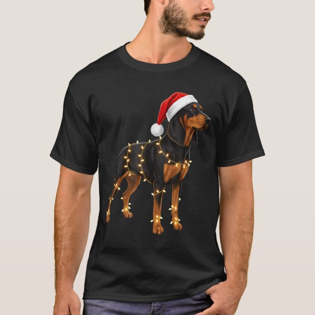 Dog Dachshund Wrapped In Christmas Lights - Holida T-Shirt (Front)