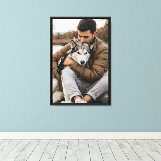 Dog Dad And Dog Pet Photo Keepsake Canvas Print (Insitu(Wood Floor))