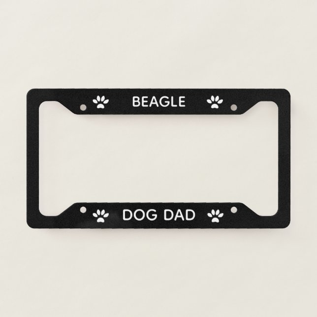 Dog Dad Beagle Paws Black  License Plate Frame (Front)