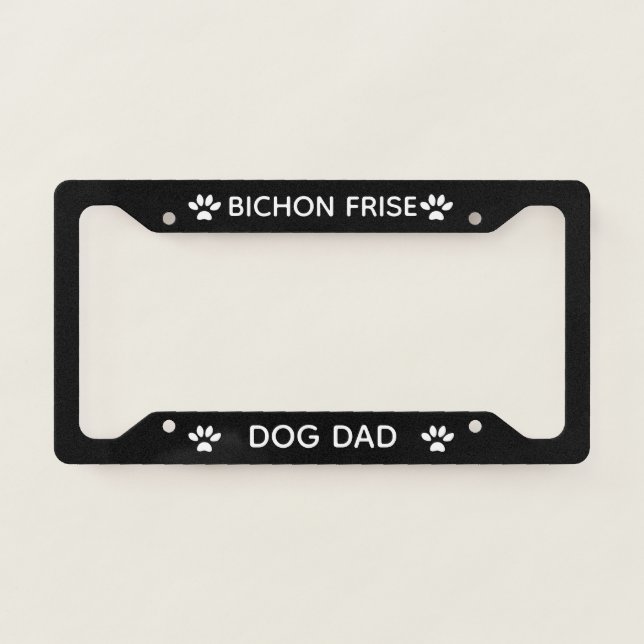 Dog Dad Bichon Frise Paws Black  License Plate Frame (Front)