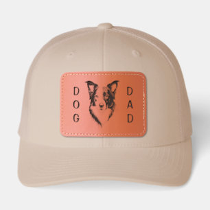 Dog Dad Border Collie Rustic Line Art Pet Owner Leather Patch Hat