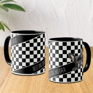 Dog Dad Checkered White Black Frenchie Custom Mug