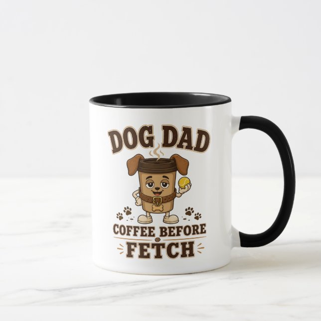 Dog Dad Coffee Before Fetch Funny Black Two Tone Mug (Right)