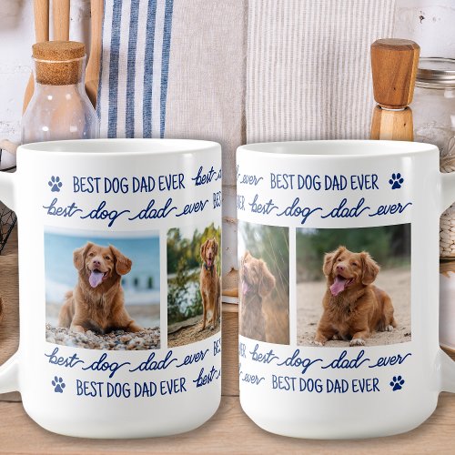 DOG DAD Custom 4 Pet Photo Collage Paw Prints Coffee Mug
