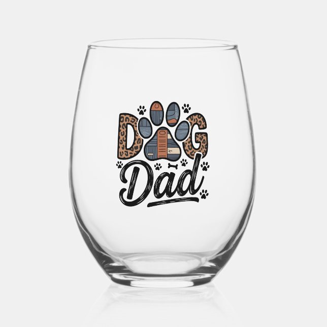 DOG Dad - Dog Lover Stemless Wine Glass (Front)