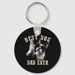 Dog Dad Ever Vintage Funny Cute Boston Terrier Dog Keychain