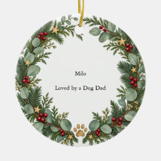 Dog Dad Evergreen Circle Ceramic Ornament