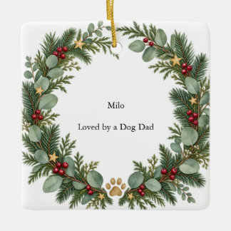 Dog Dad Evergreen Square Ceramic Ornament