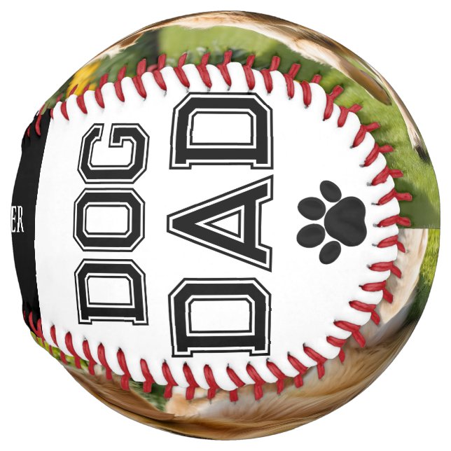 Dog Dad Father's Day 2 Pet Photos Monogram Softball (Back Left)