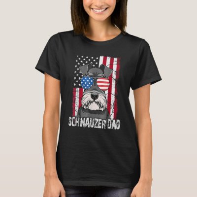 Dog Dad Fathers Day  Mini Schnauzer USA Flag 4th o T-Shirt