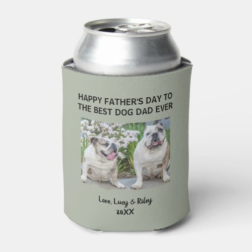 Dog Dad Happy Fathers Day Custom Photo Green Can Cooler