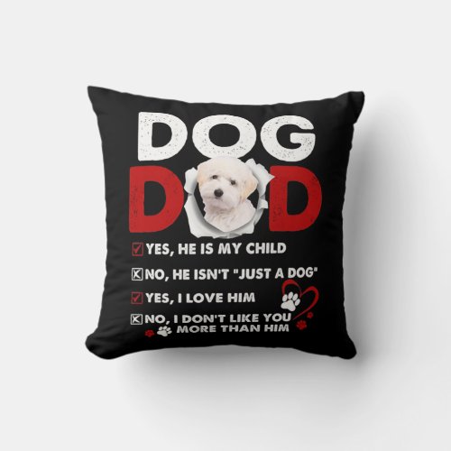 Dog Dad Happy Fathers Day Dog Paw Fathers Day Throw Pillow