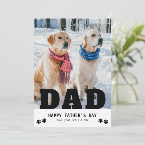 Dog Dad Happy Fathers Day Paw Print Modern Photo Holiday Card