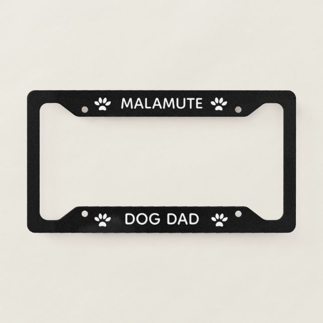 Dog Dad Malamute Paws Black  License Plate Frame (Front)