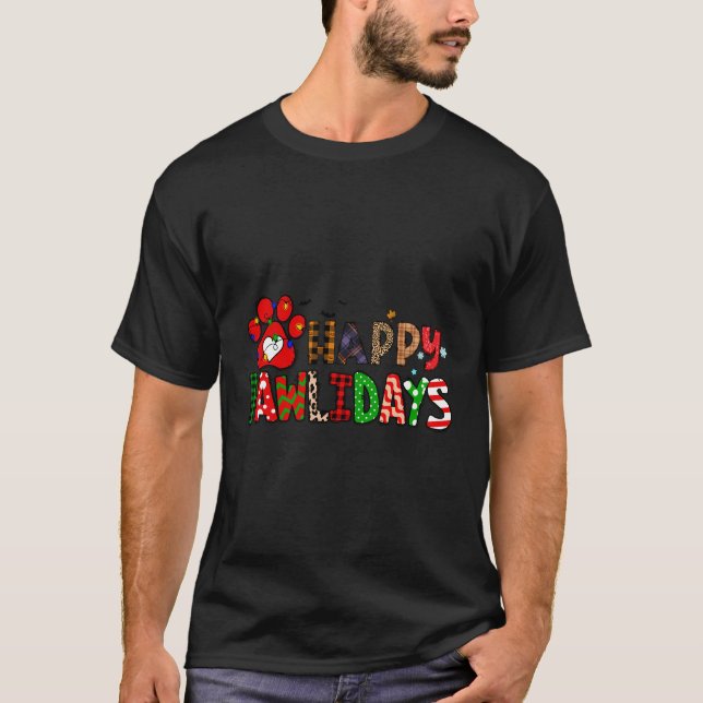 Dog Dad Mom Happy Pawlidays Merry Christmas Holida T-Shirt (Front)