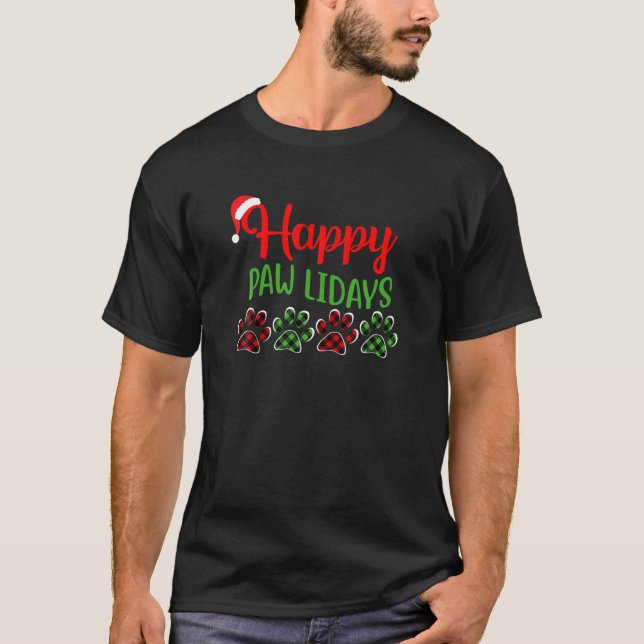 Dog Dad Mom Happy Pawlidays Merry Christmas Holida T-Shirt (Front)