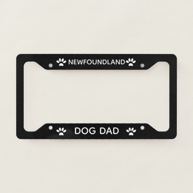 Dog Dad Newfoundland Paws Black  License Plate Frame (Front)